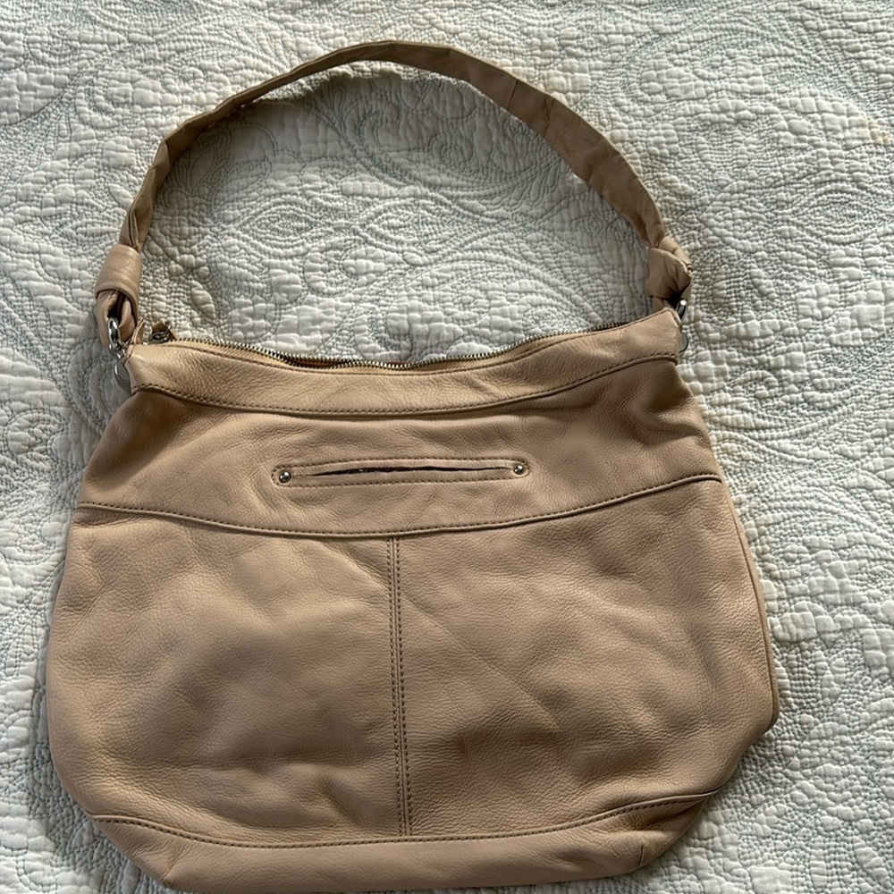 B Makowsky Beige Leather Hobo Shoulder Bag